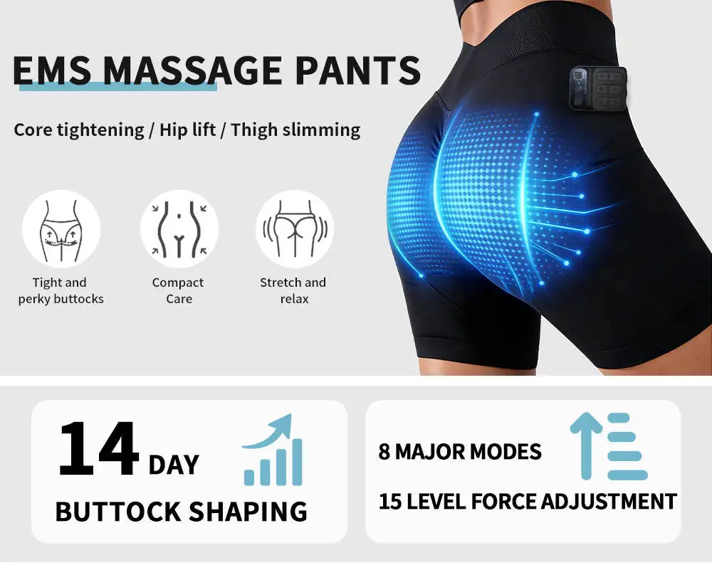 Intelligent Yoga Power Pants EMS Micro Current Pulse Massager Muscle Stimulation Slimming Shaping Independent Control Shorts